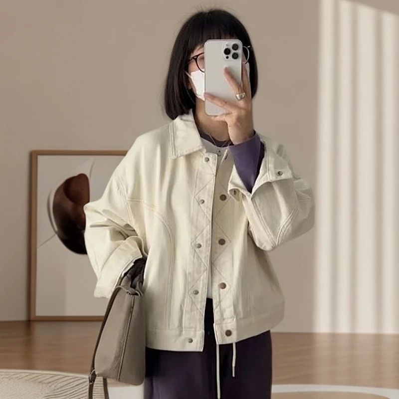 2025新款春季复古港风明线牛仔外套女宽松时尚百搭高级感气质工装