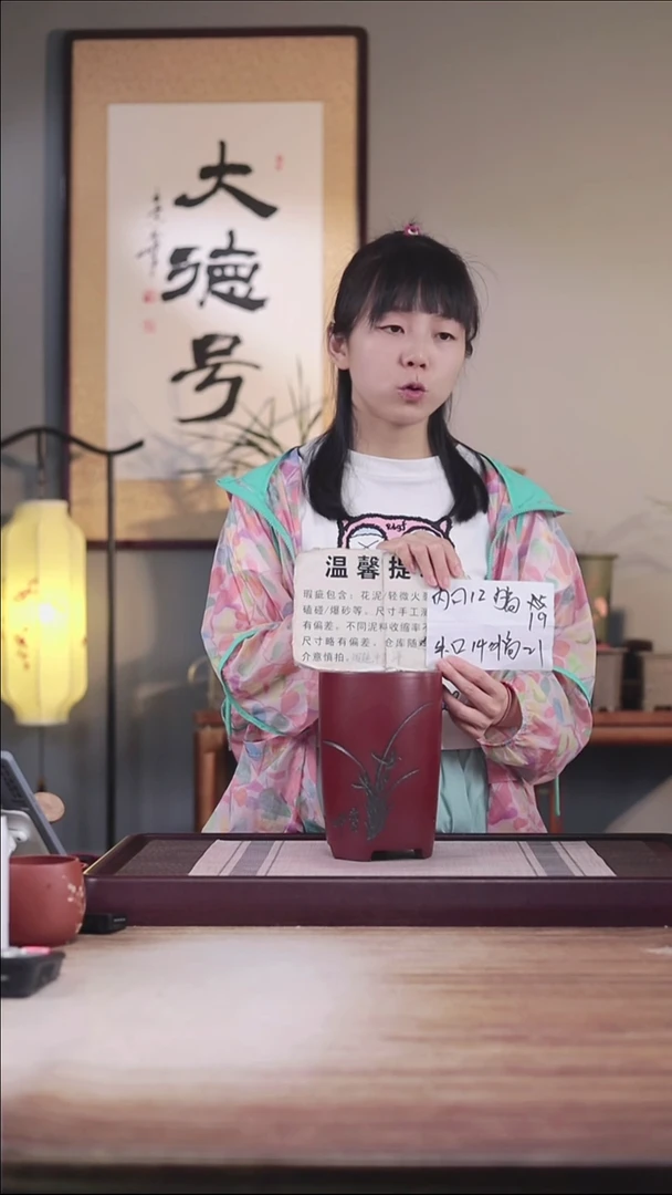 紫砂花盆瑕疵胭脂红刻绘小笔筒一只无托