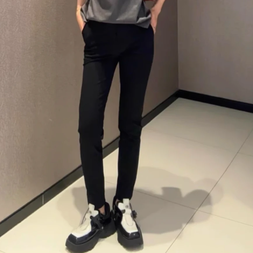 GIRDEAR/哥弟时尚简约通勤显瘦百搭黑色中高腰小脚裤119201