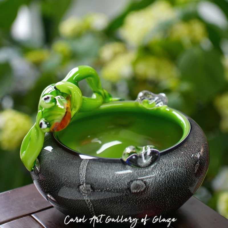 B22人间遗珠【蛙声篱落琉璃烟灰缸】 鱼缸摆件高端大气上档次高级感