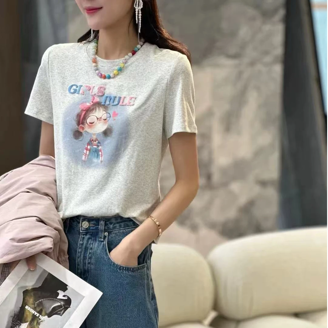 7789夏季新款时尚百搭圆领印花小孩短袖T恤女