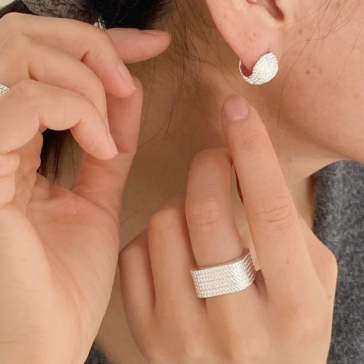 黄铜耳饰 链条纹理超有质感双面球形立体耳扣高级感耳环耳扣女