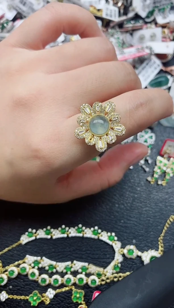 银S925镶嵌戒指翡翠1