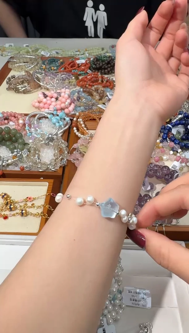 【闪购商品】淡水珍珠手串银S925镶嵌D0015珍珠编织海蓝星星设计款