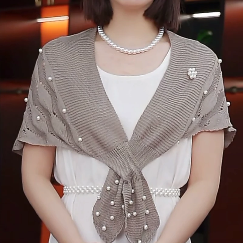 春夏披肩女空调房披肩开车护肩颈旗袍外搭百搭冰丝镂空坎肩护颈椎