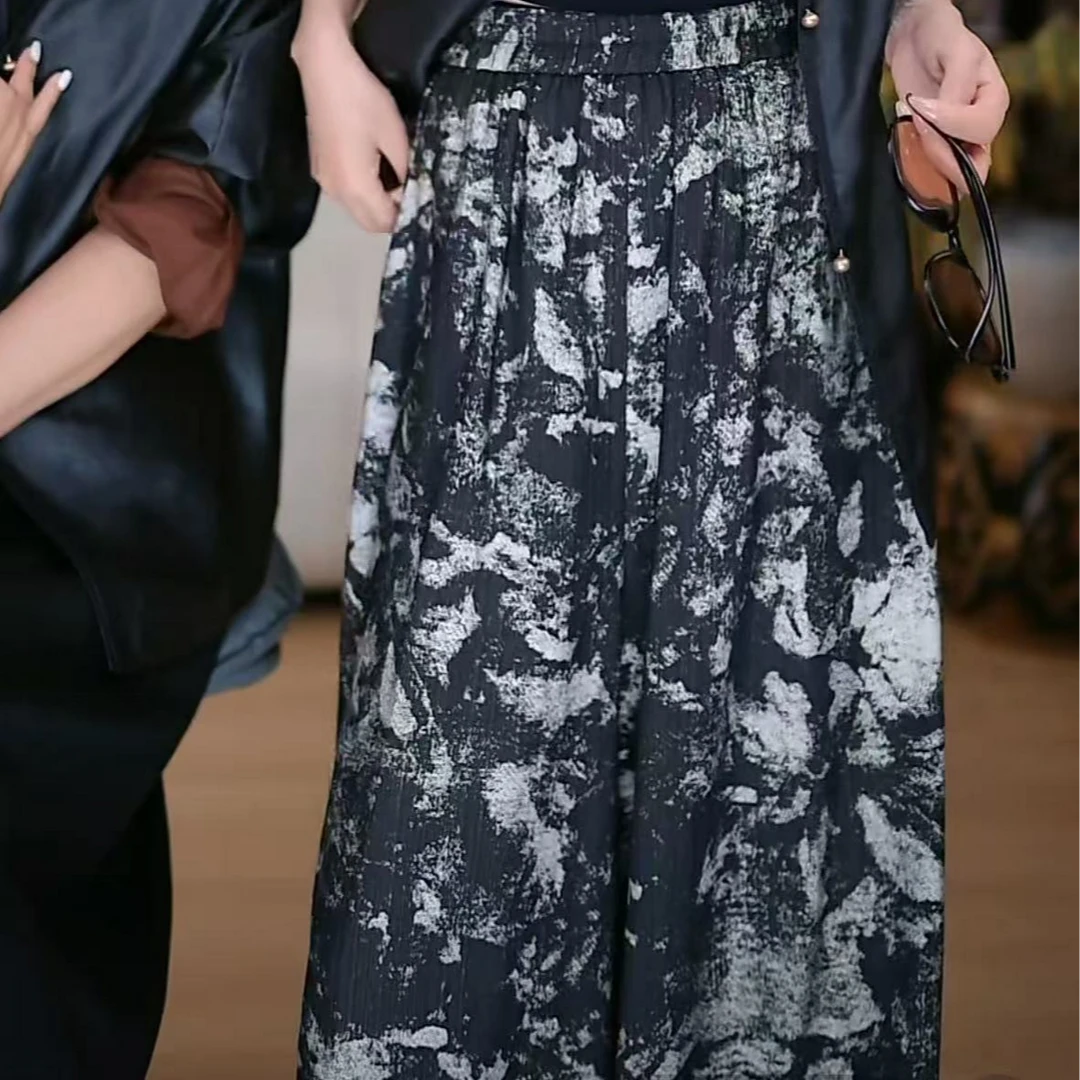 【画墨】新中式设计纹松紧腰显瘦国风百搭宽松复古中式设计师裤子