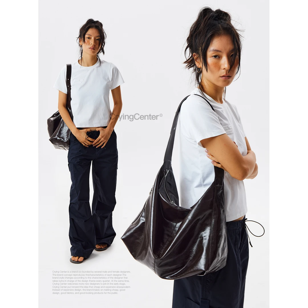 Crying center/哭喊中心蜡亮皮堆堆包大容量斜挎包单肩包