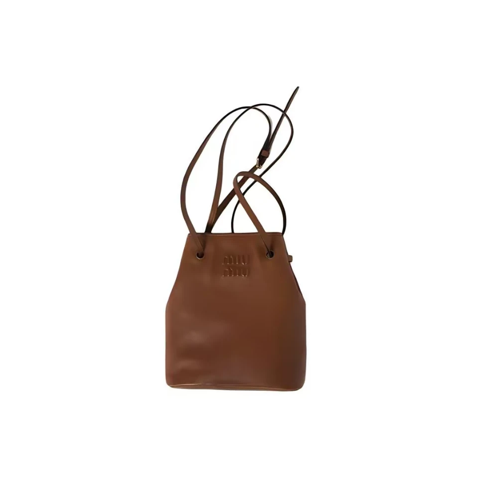 未使用 MIU MIU/缪缪 抽绳压纹字母皮革单肩手提包