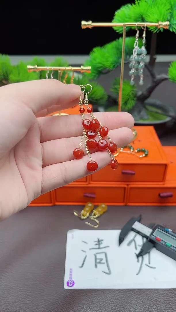 玛瑙/玉髓耳饰银S925镶嵌208