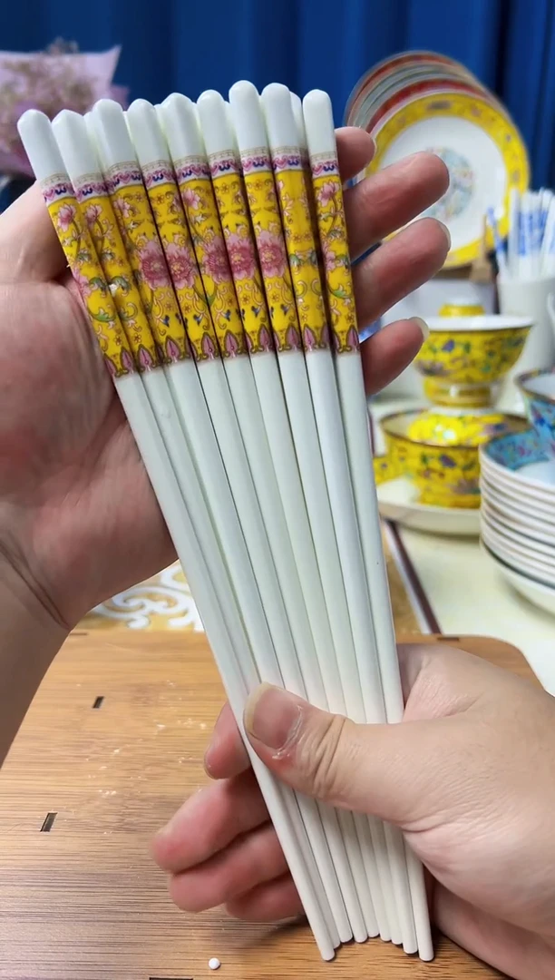 景德镇珐琅彩筷子帝王黄10双