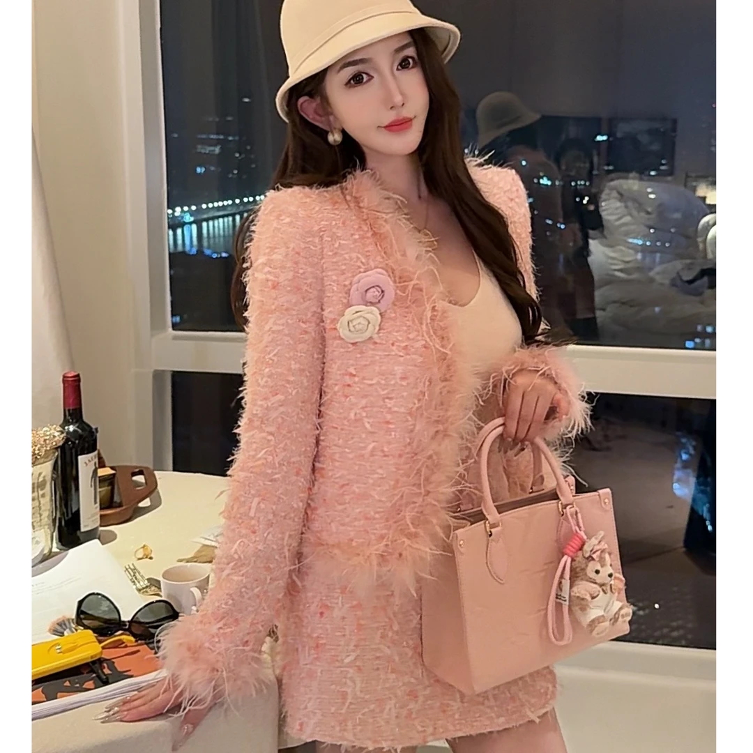 GUIDI GUDI【粉香香】两件套上衣+半裙小香风羽绒服套装 D9442367H