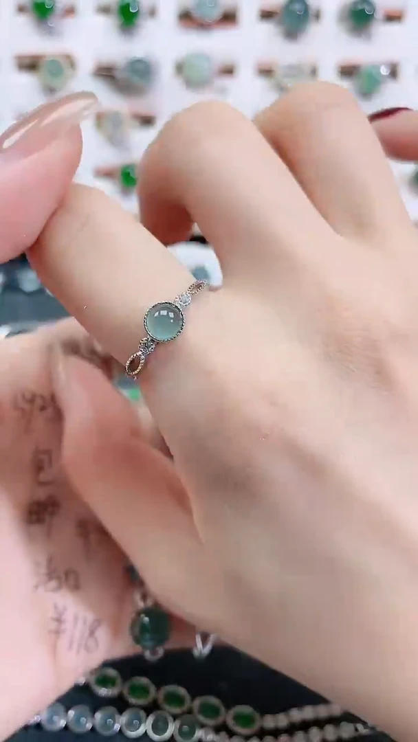 银S925镶嵌戒指翡翠天然翡翠