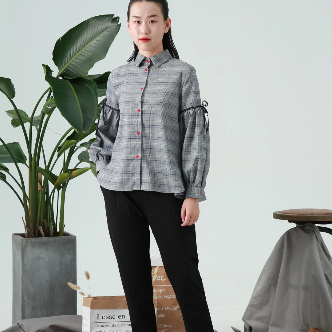 阿莫图149格子设计感衬衫长袖时尚条纹春秋