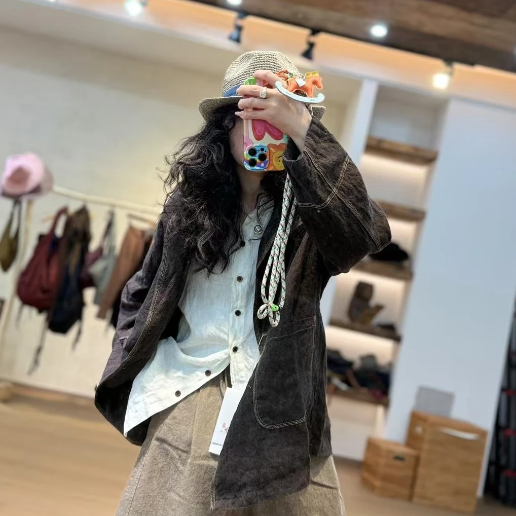 衣牧了然色织亚麻撞色线气质休闲西装241247