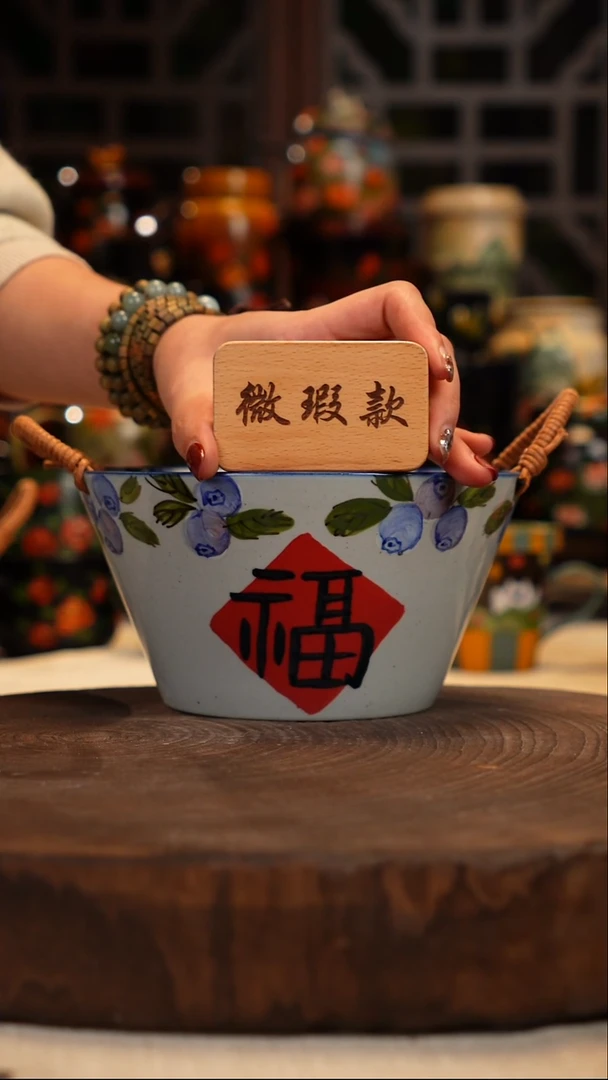 油画  手绘釉下彩碗微瑕