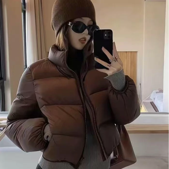 冬季经典拉链款白鸭绒外套 短款立领面包服轻羽绒服女