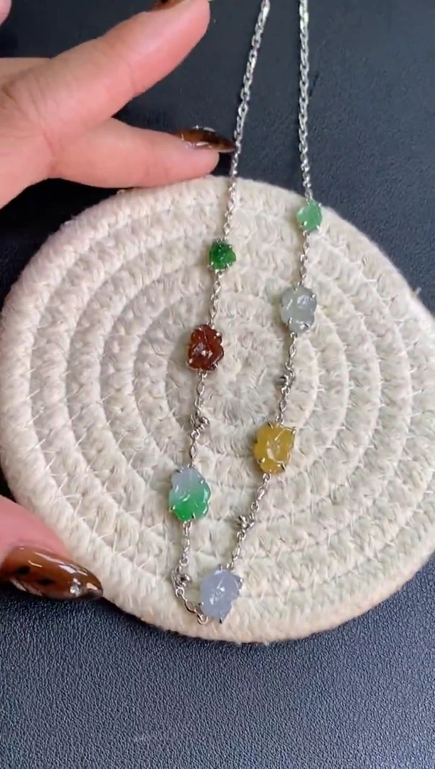 颈饰银S925镶嵌翡翠净货19421