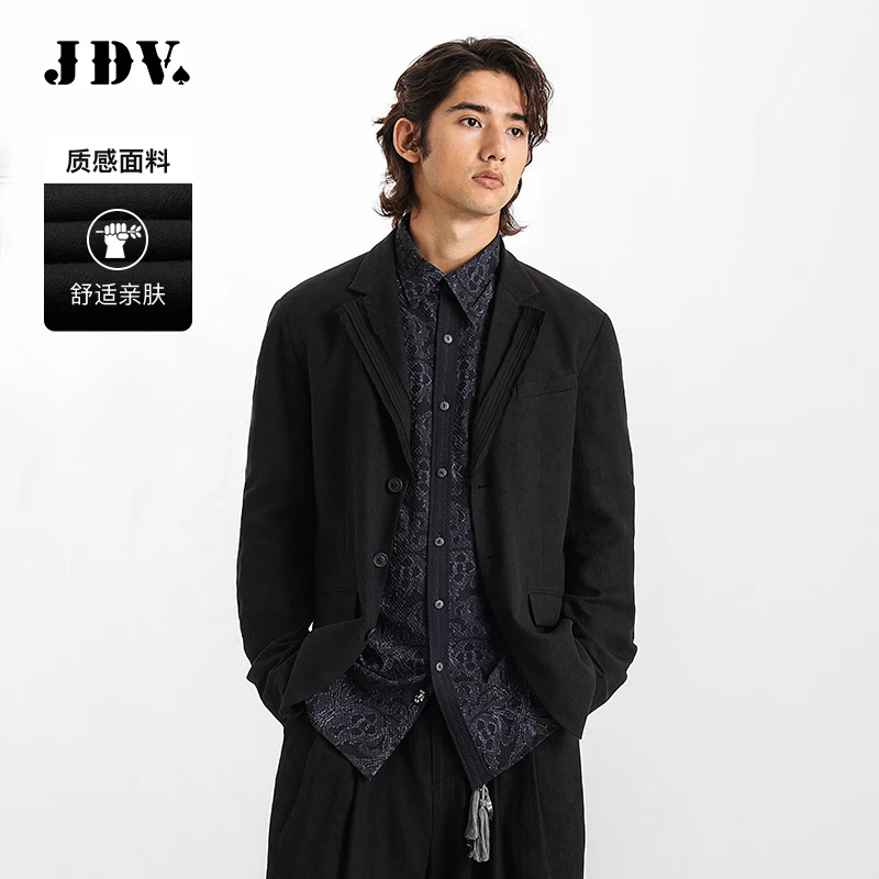 J.D.V2025商场同款春夏新款黑色男士西装亚麻外套西服正装SMJ50W2