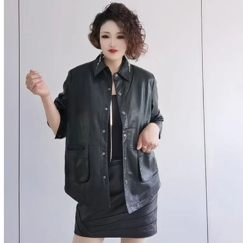 中长款薄款百搭秋季宽松皮衣显瘦常规款气质街头风女装外套网红