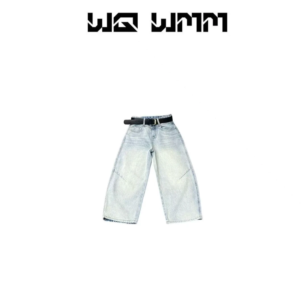 【WQWMM】早春款时尚简约磨白洗水显瘦窄版小弯刀八分牛仔裤25A2175