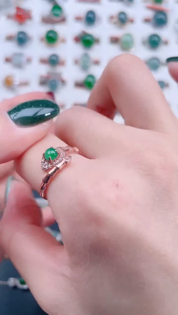 银S925镶嵌戒指翡翠天然翡翠