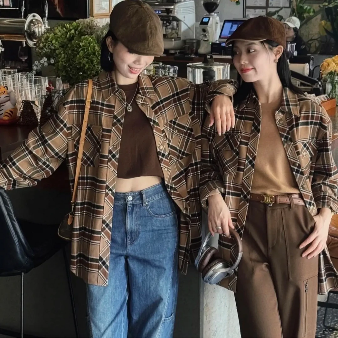 GIRDEAR/哥弟新款共享衣橱系列时尚磨毛保暖格纹阔型衬衫1301058