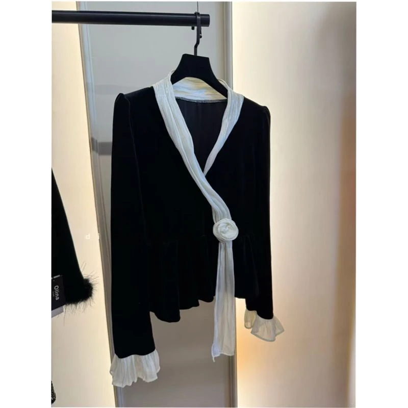 轻奢感满满！黑色设计感显瘦春秋季新款长袖衬衫女设计感百搭上衣