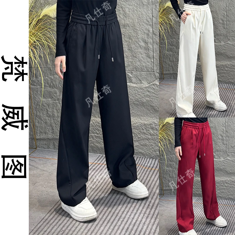 春夏新款莫代尔混纺羊毛宽松休闲裤简约百搭阔腿裤6803