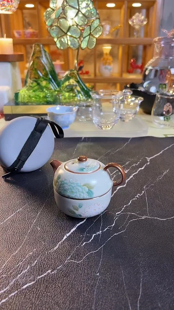 汝窑贴花茶壶旅行套装