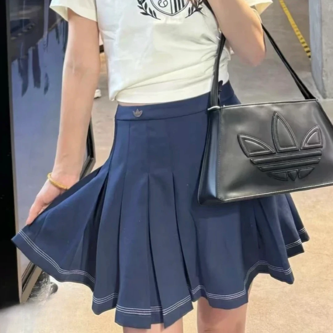 阿迪达斯三叶草时尚显瘦气质学院风百搭短款A字百褶裙 JM8015高腰