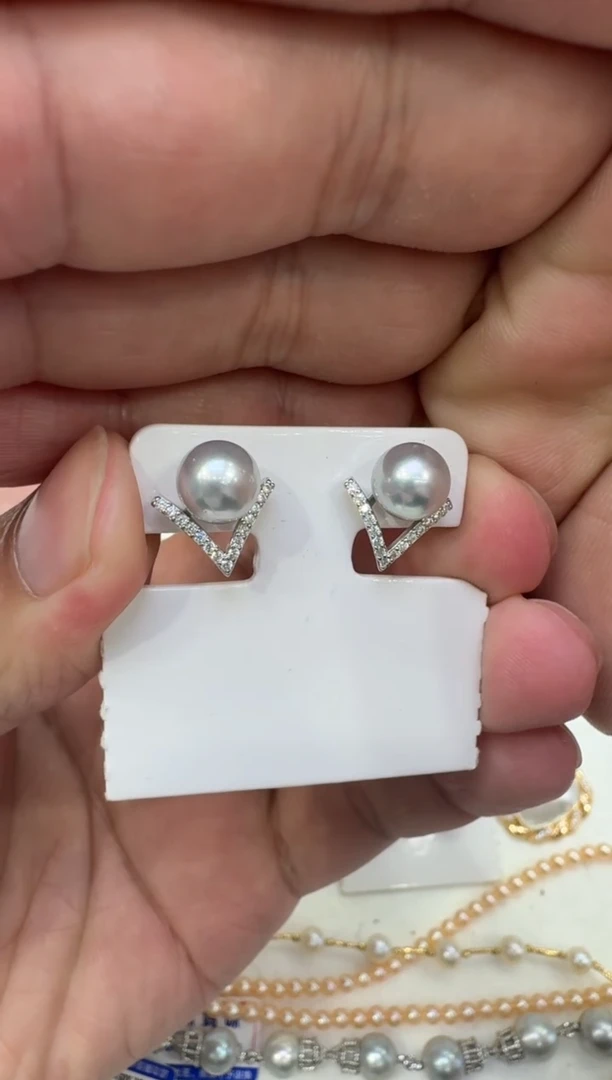 银S925镶嵌耳饰海水珍珠清货