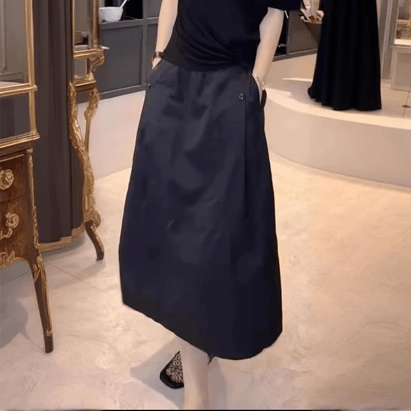 大码梨型身材极简风遮肉显瘦半身裙女夏季薄款高腰百搭气质中长裙