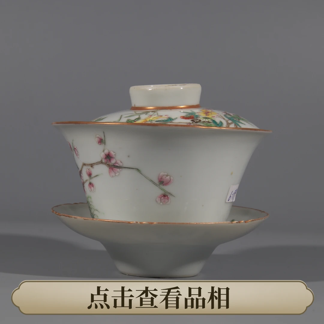 2507-015 粉彩虫草纹盖碗