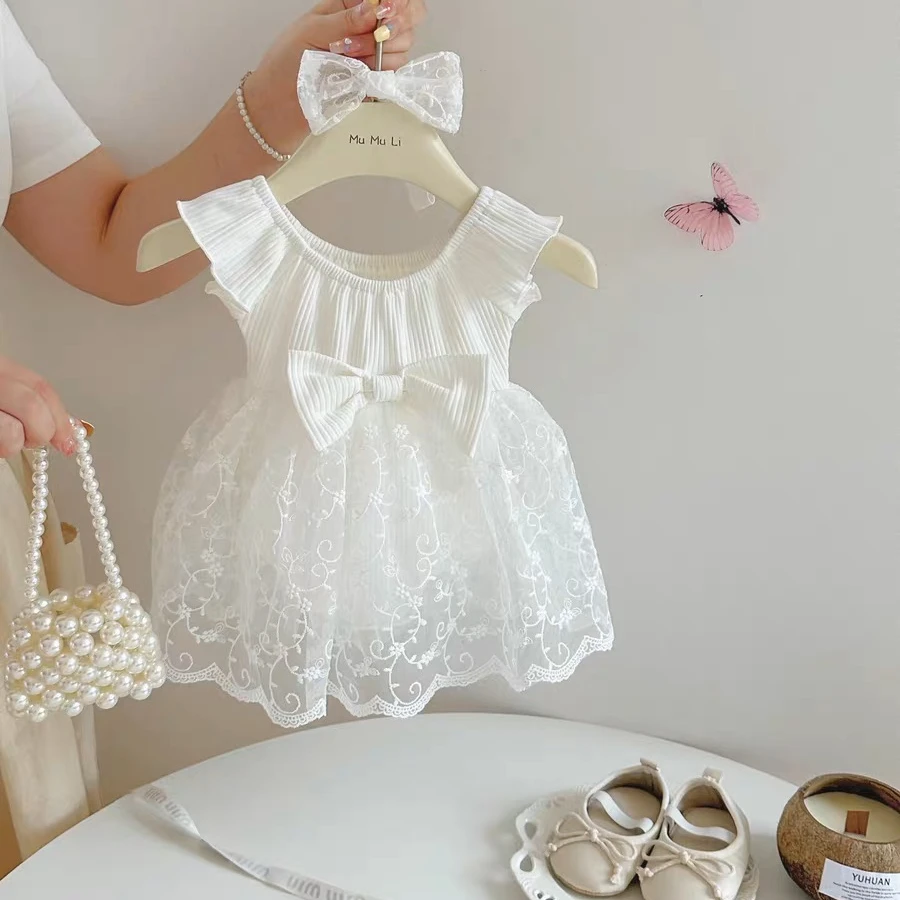 婴儿周岁礼服新款满月礼服女宝宝时尚网纱飞袖夏季公主连衣裙纱裙
