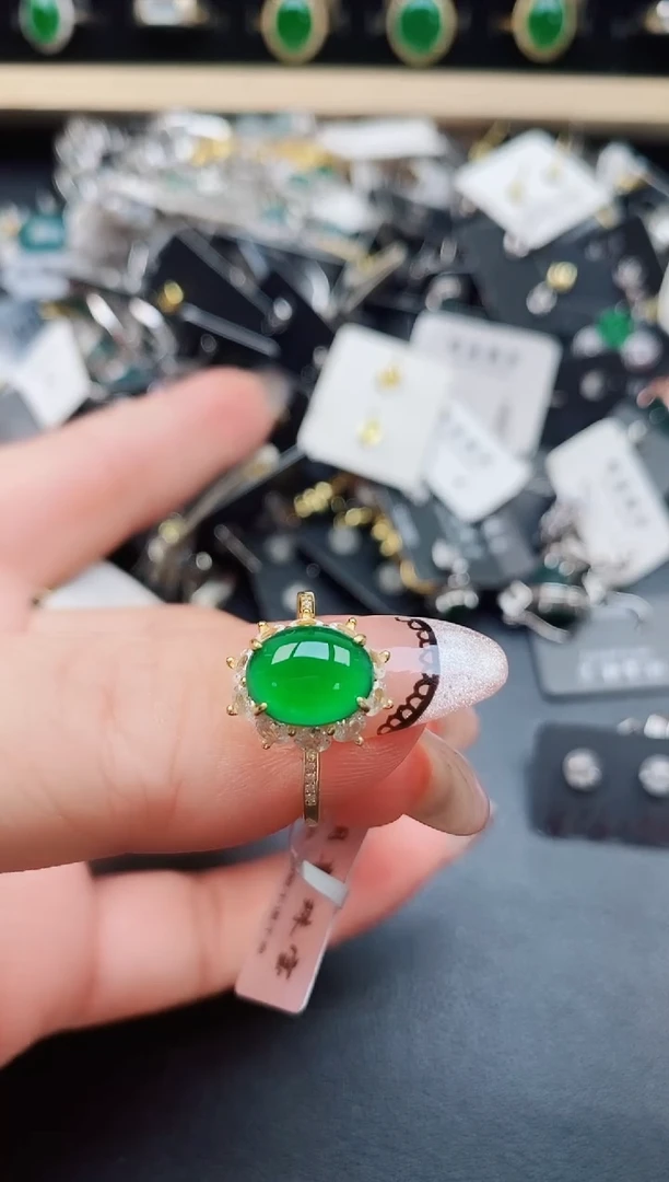 翡翠戒指银S925镶嵌50850
