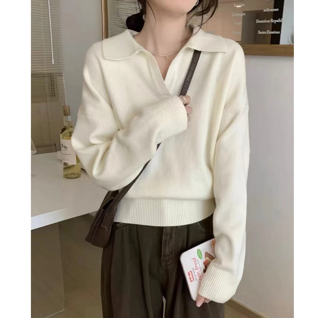 福利--拍下编码-【剪刀领】纯色软糯针织套头衫秋冬季显瘦好看上衣