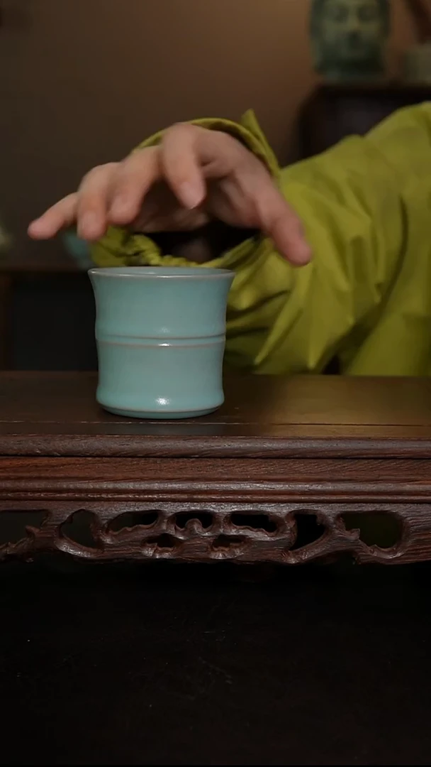 摆件瓷仿古手工竹节杯