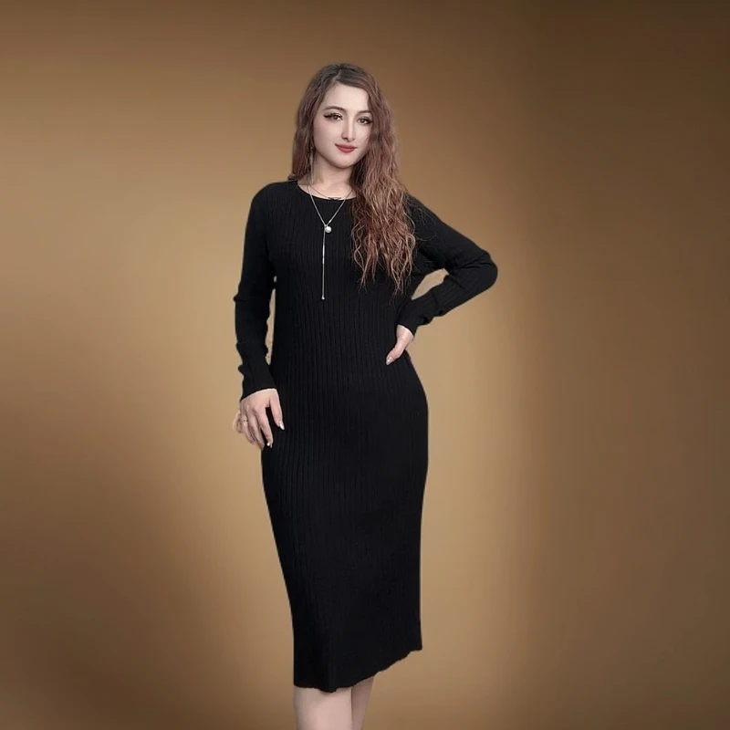【3260】新款连衣裙显瘦气质针织时尚中长款圆领修身宽松新款连衣裙
