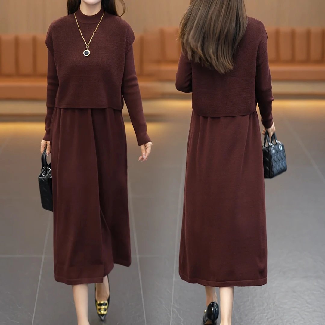 时尚套装裙女2025秋冬新款洋气宽松小众针织马甲打底连衣裙两件套
