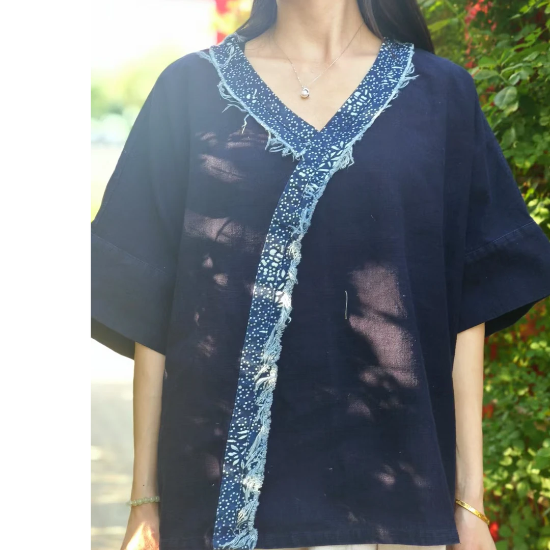 桑在云间长夏花开土布短袖