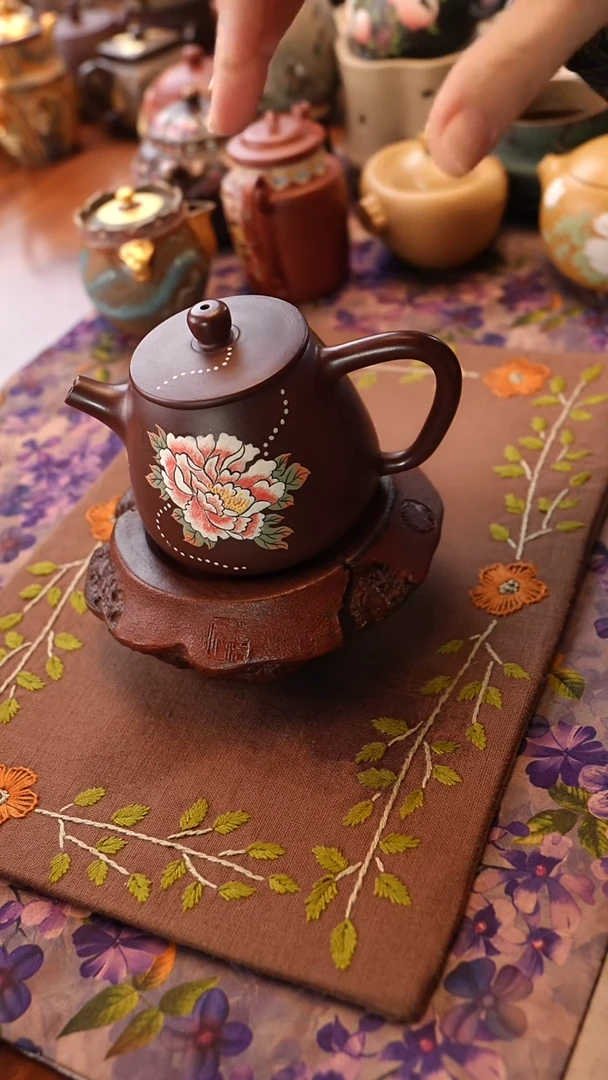 茶壶紫砂紫朱泥牡丹高石瓢