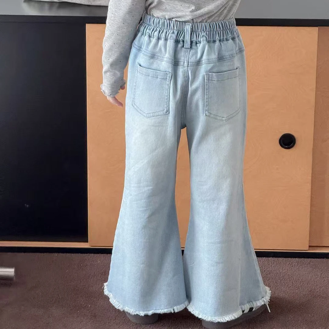 【橘子酱】女童韩版牛仔喇叭裤2025时尚春装新款弹力百搭软糯牛仔裤