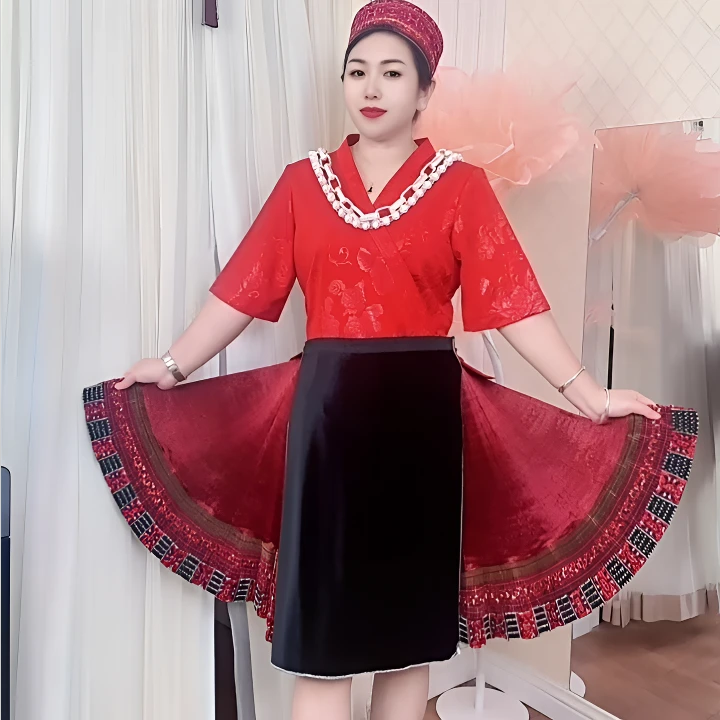 芦笙妹苗族女士服装裙子时尚舞台传统黑色腰围帕民族服中国风