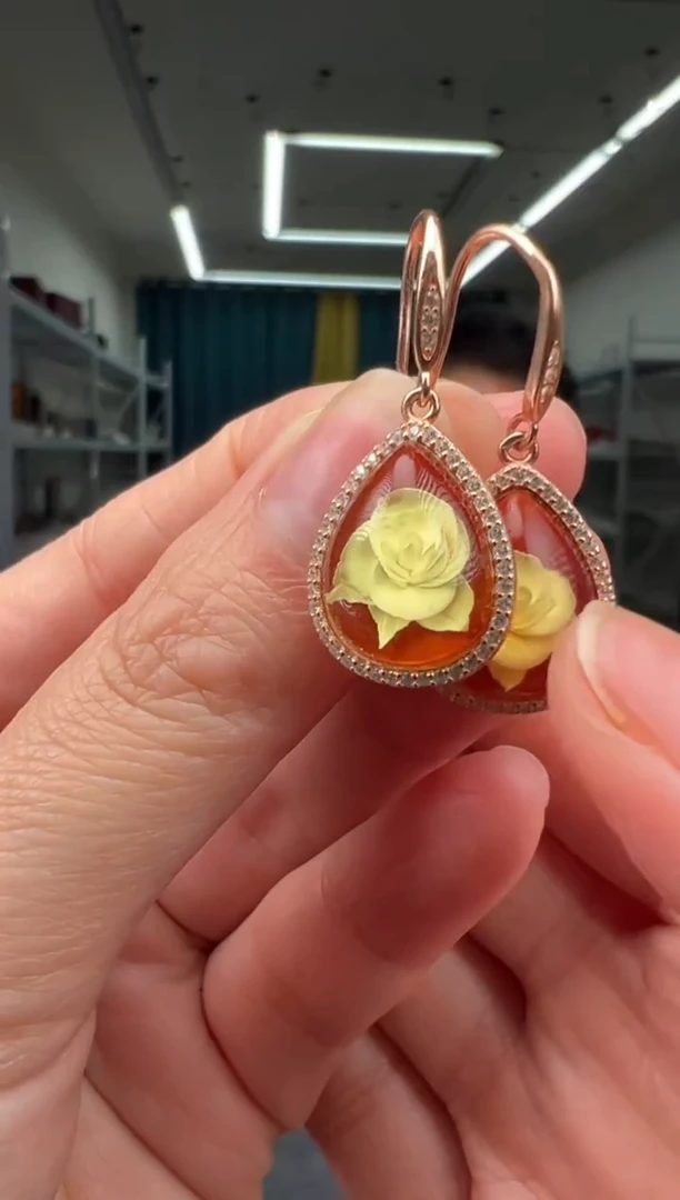 琥珀银S925镶嵌耳饰多样性拍一发一