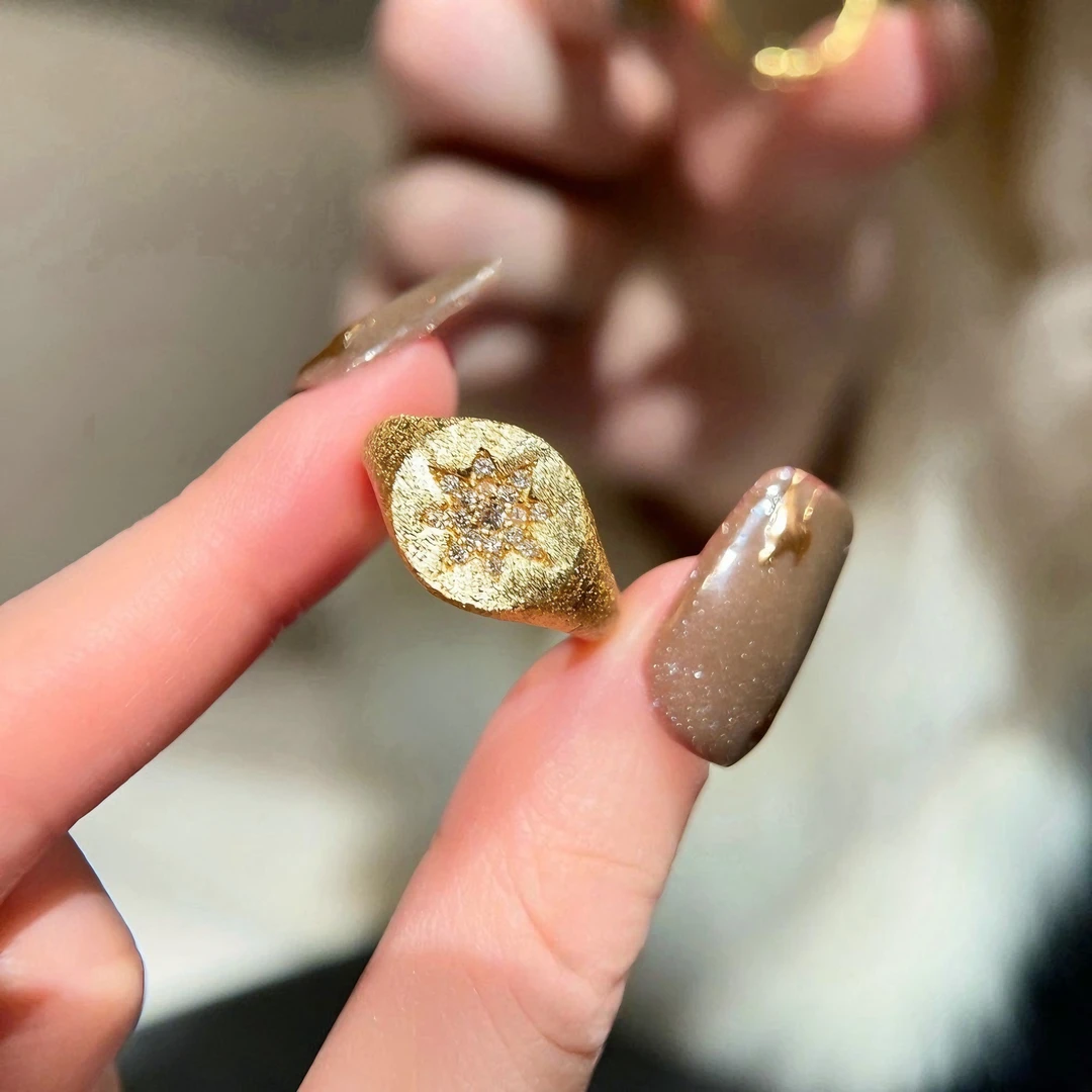 铜合金锆石戒指铜合金锆石戒指13076镀金拉丝三环星芒锆石开口戒