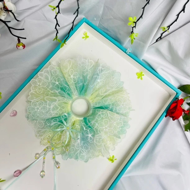 《薄荷青茶》原创重工手缝轻奢气质幻彩双层日单蕾丝发圈肠圈时尚