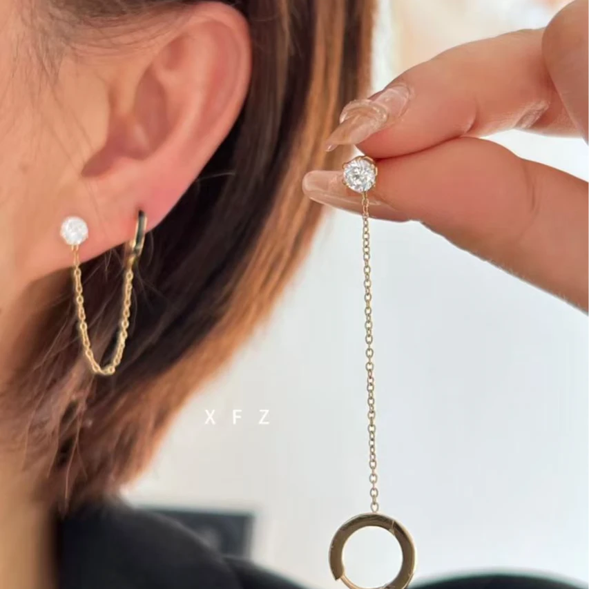 钛钢锆石耳饰 年货节耳钉耳骨双戴个性耳环