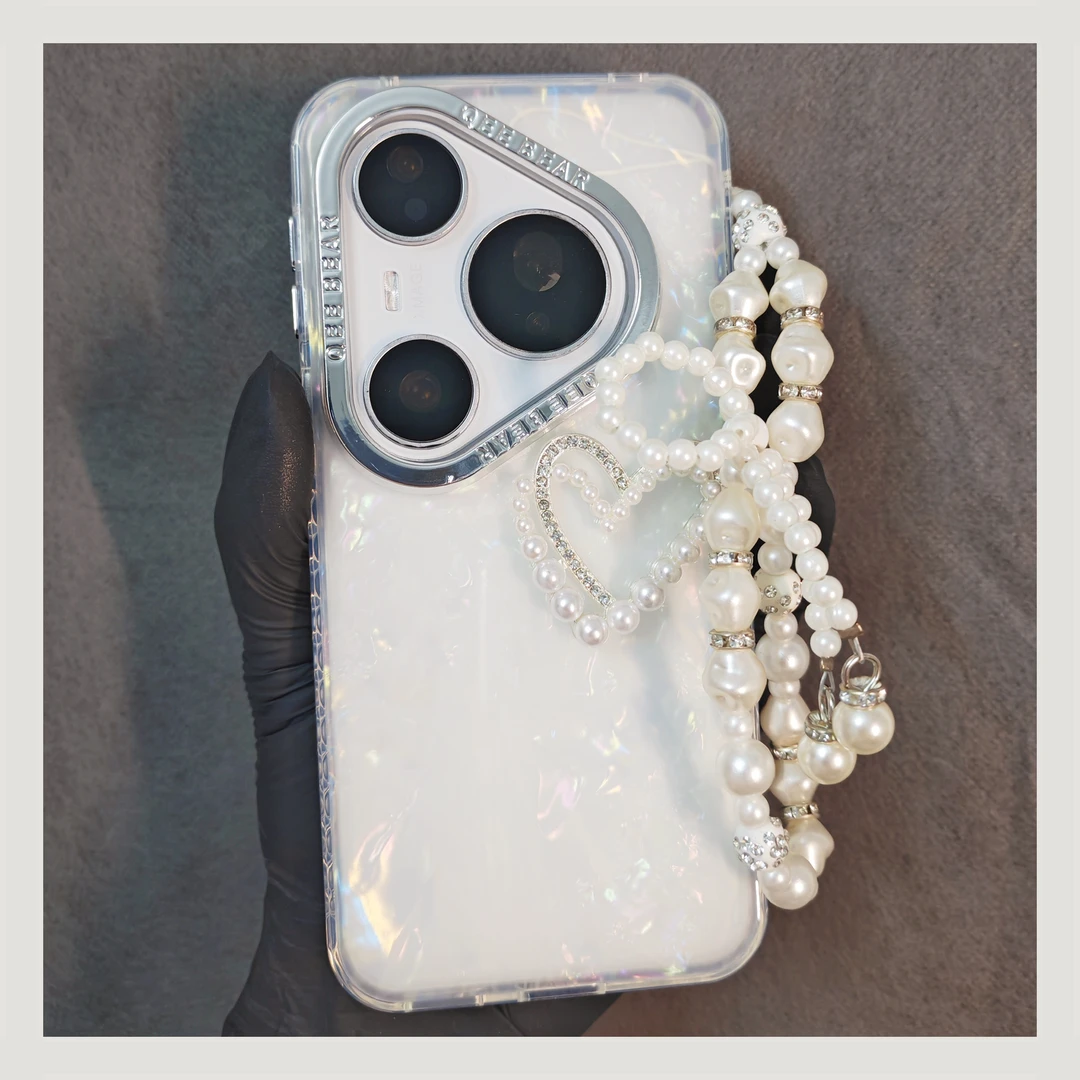 适用华为pura80pro+手机壳pura70唯美贝壳纹mate70pro爱心斜挎绳