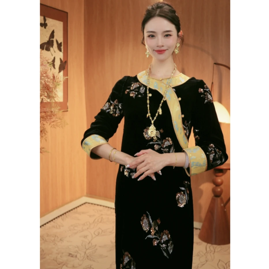 富贵金盏/2025丝绒重工天花板早秋连衣裙2025c9799程程-大女王仓