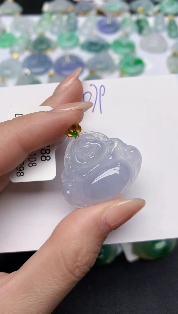 颈饰18K金镶嵌翡翠天然缅甸A货翡翠百元以上9元证书费自理